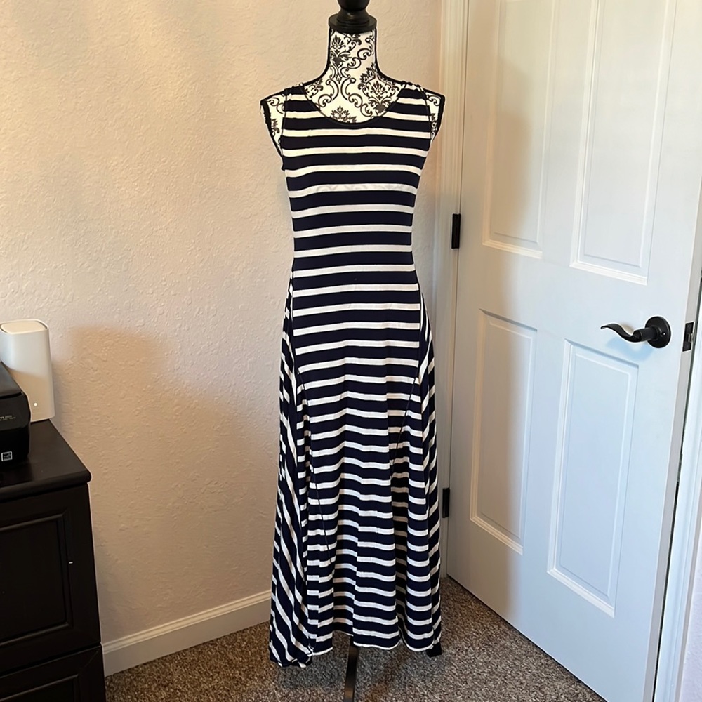 Navy & white stripe maxi dress